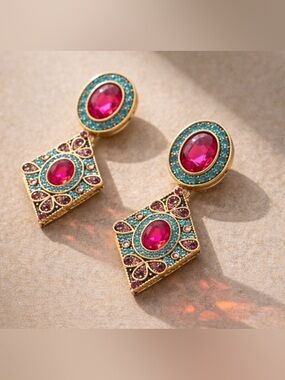 Vintage-Inspired Multicolor Crystal Stud Earrings